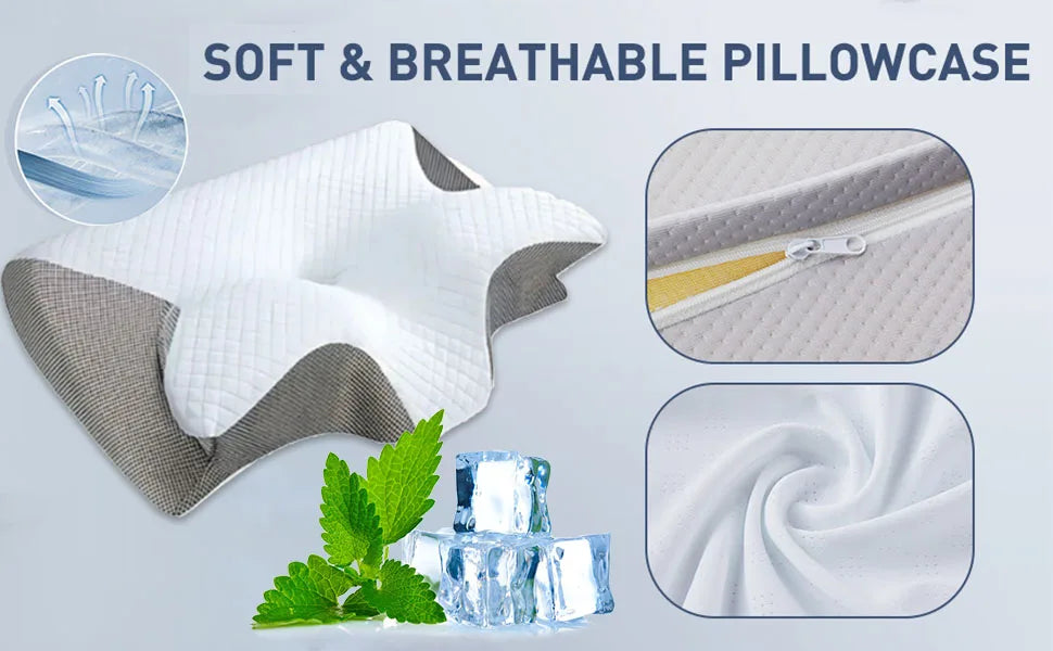 Sleep Apnea Pillow, Upgraded Memory Foam Cervical Pillow for Sleep Apnea, for Side Sleeper, Back Sleepers, Stomach Sleepers Gray