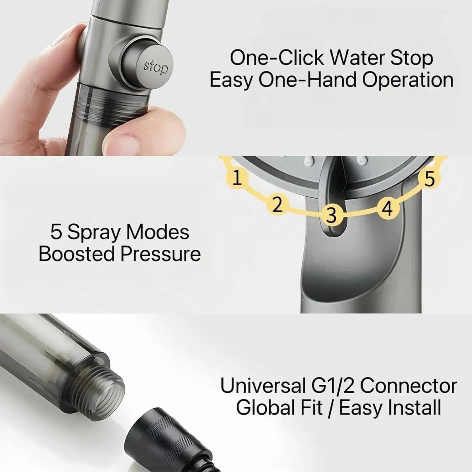 Shower Head with 5 Filters High Pressure 5-Mode Filtered Shower Head Adjustable Sprayer Built-in Power Wash for Hard Water