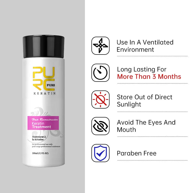 PURC Keratin Treatment Shampoo Conditioner Hair Straightening Products Smoothing Repairing Hair Mask Curly Hair Straighten Care