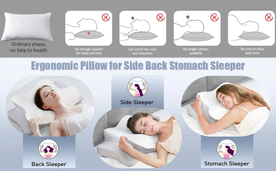 Sleep Apnea Pillow, Upgraded Memory Foam Cervical Pillow for Sleep Apnea, for Side Sleeper, Back Sleepers, Stomach Sleepers Gray