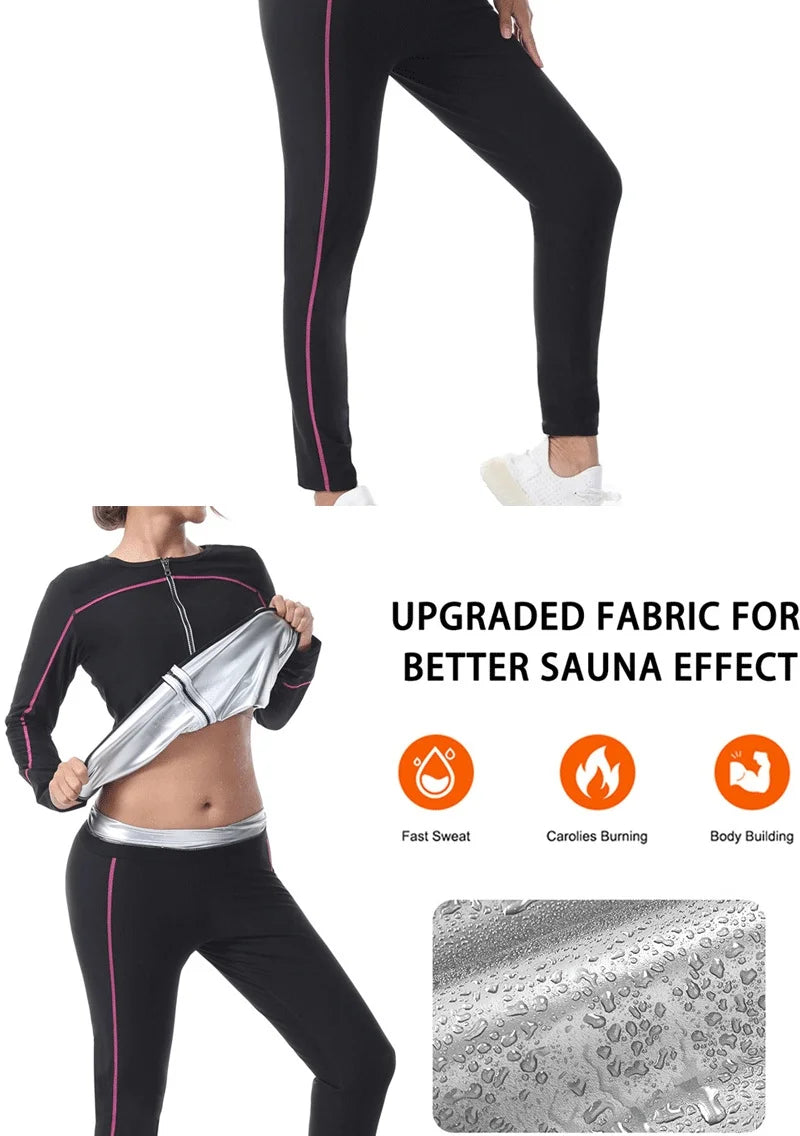 Naisstoo Women's Sauna Suits for Weight Loss Shapewear Set Sauna Shirt and Sauna Pants Fitness Slimming Training Suit
