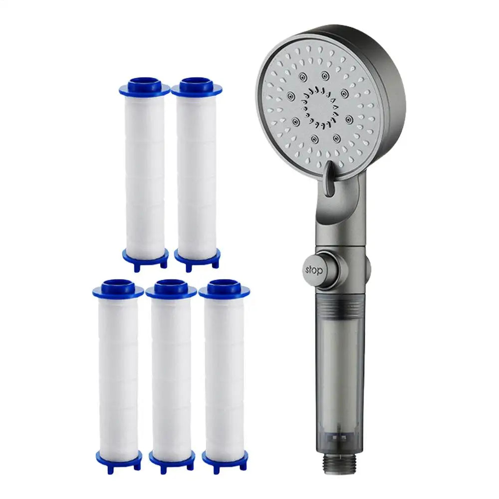 Shower Head with 5 Filters High Pressure 5-Mode Filtered Shower Head Adjustable Sprayer Built-in Power Wash for Hard Water