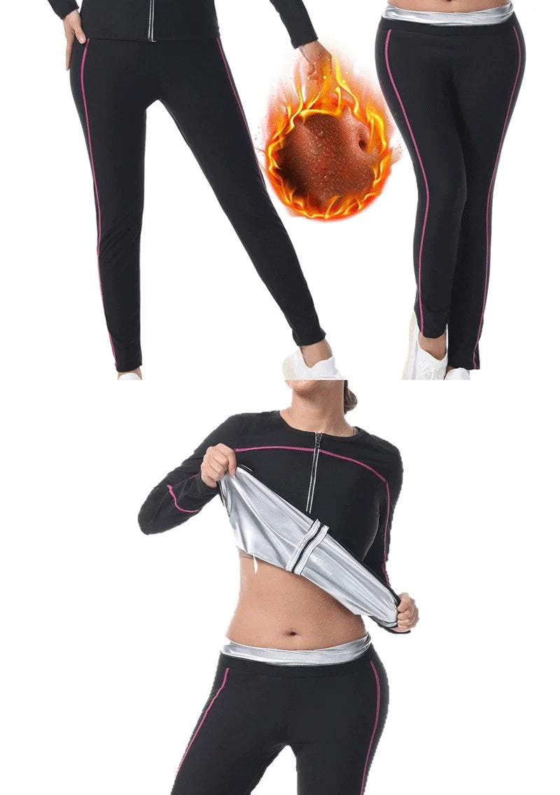 Naisstoo Women's Sauna Suits for Weight Loss Shapewear Set Sauna Shirt and Sauna Pants Fitness Slimming Training Suit