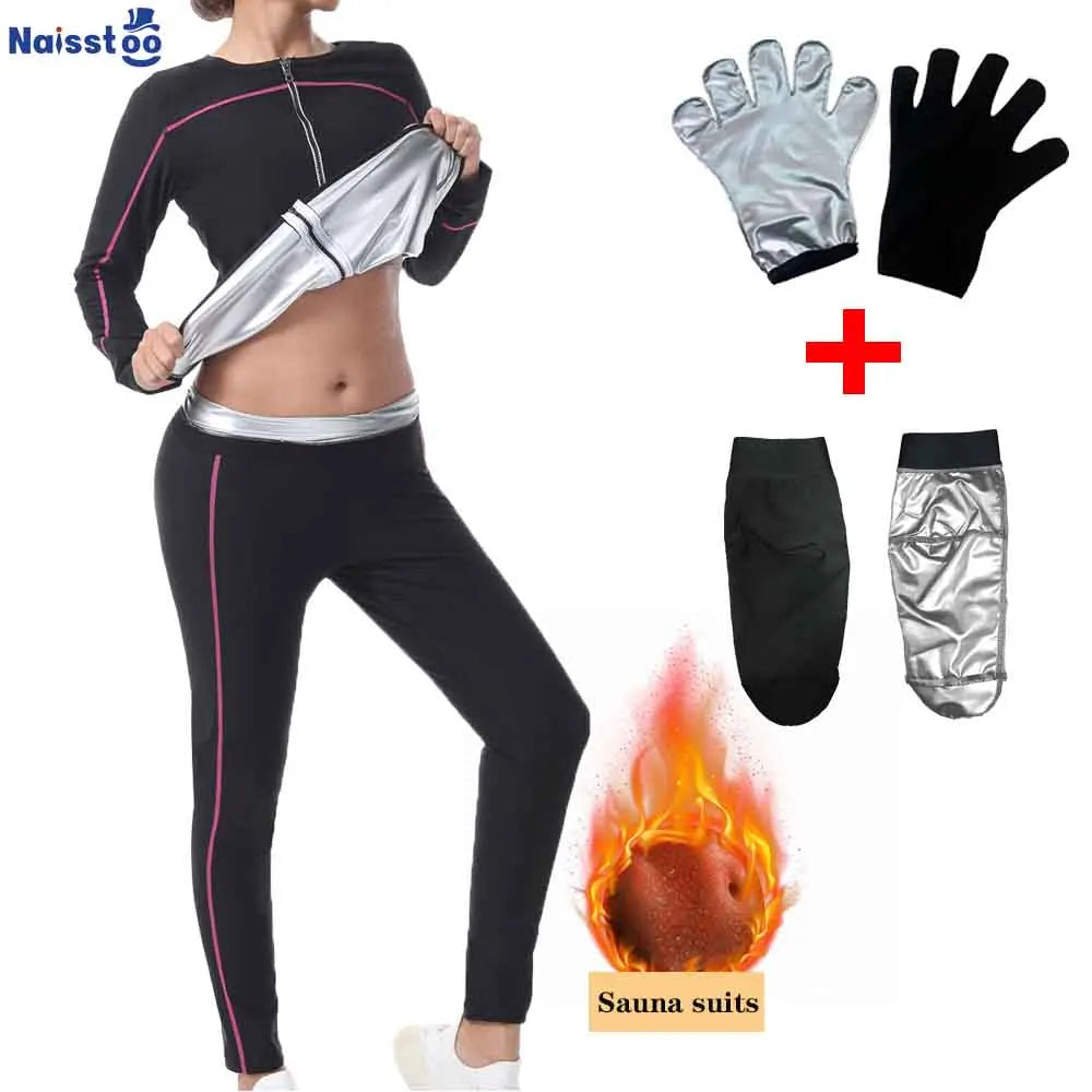 Naisstoo Women's Sauna Suits for Weight Loss Shapewear Set Sauna Shirt and Sauna Pants Fitness Slimming Training Suit