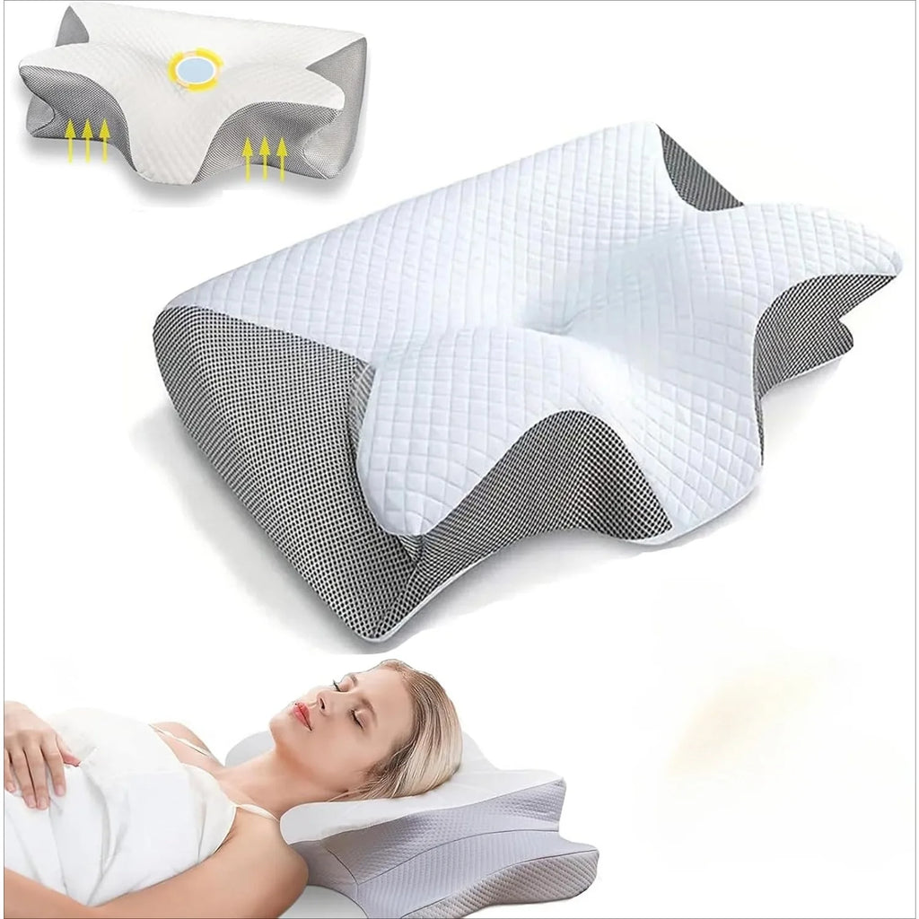 Sleep Apnea Pillow, Upgraded Memory Foam Cervical Pillow for Sleep Apnea, for Side Sleeper, Back Sleepers, Stomach Sleepers Gray