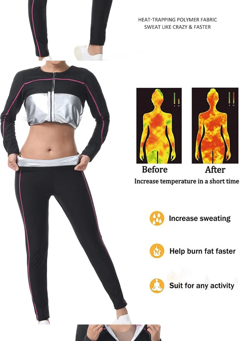 Naisstoo Women's Sauna Suits for Weight Loss Shapewear Set Sauna Shirt and Sauna Pants Fitness Slimming Training Suit