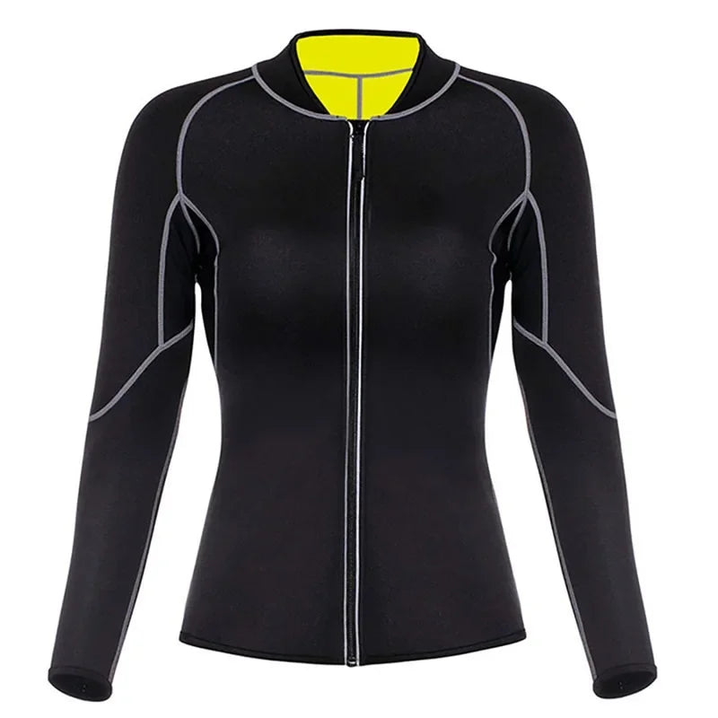 Sauna Suit for Women Sweat Body Shaper Hot Thermal Fat Burning Waist Trainer Long Sleeves Zipper Shirts Workout Shapewear Tops