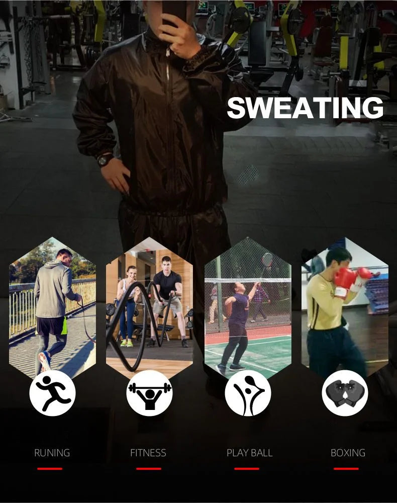 Sauna Suit Man Loose Gym Clothing Sets for Sweating Weight Loss Sports Active Wear Slimming Full Body Tracksuit Solid Fitness