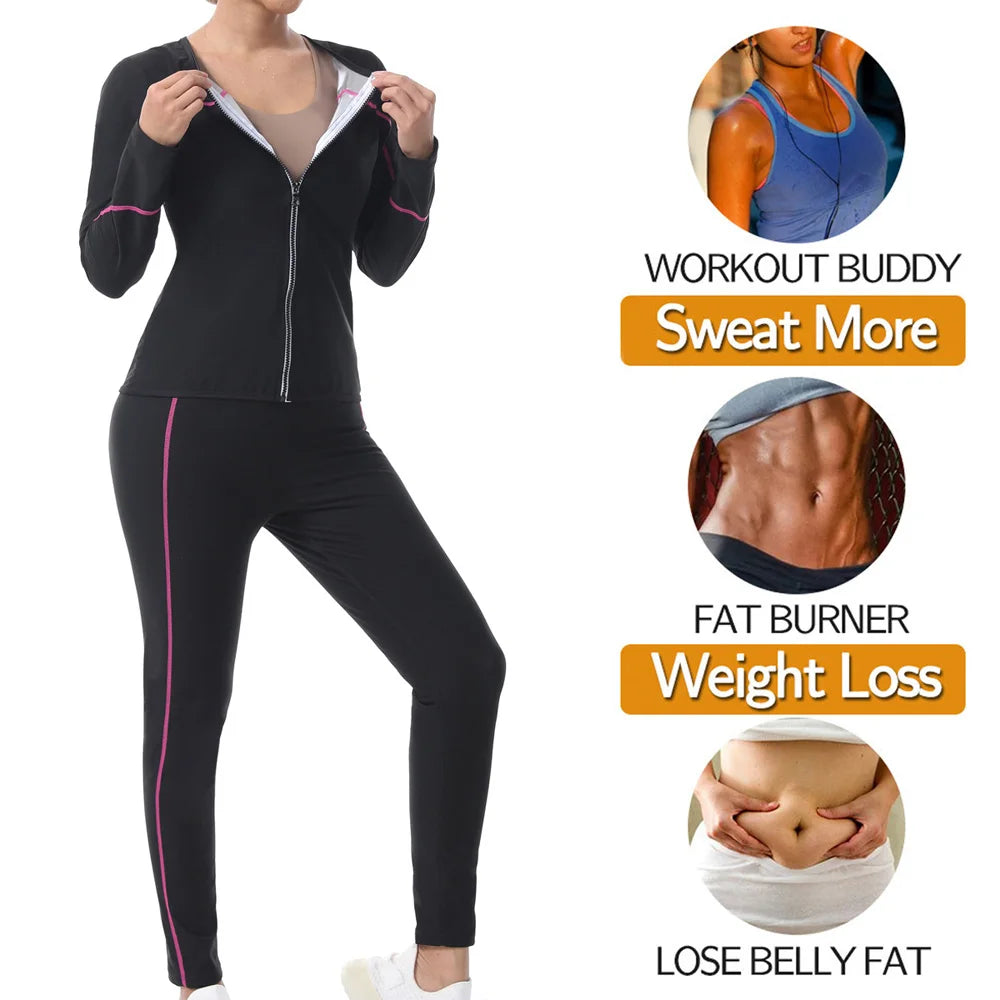 Naisstoo Women's Sauna Suits for Weight Loss Shapewear Set Sauna Shirt and Sauna Pants Fitness Slimming Training Suit