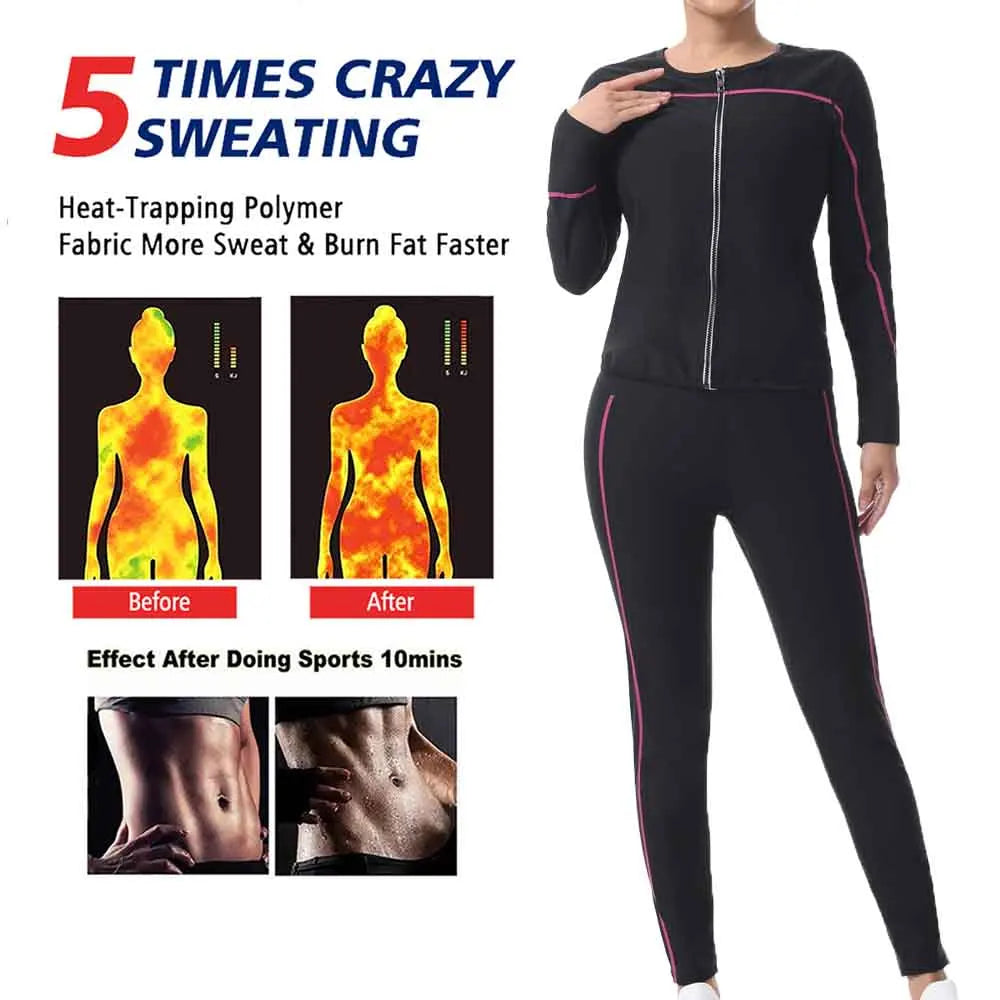 Naisstoo Women's Sauna Suits for Weight Loss Shapewear Set Sauna Shirt and Sauna Pants Fitness Slimming Training Suit